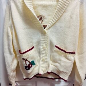 Cream Cardigan with Cherry Design Size S